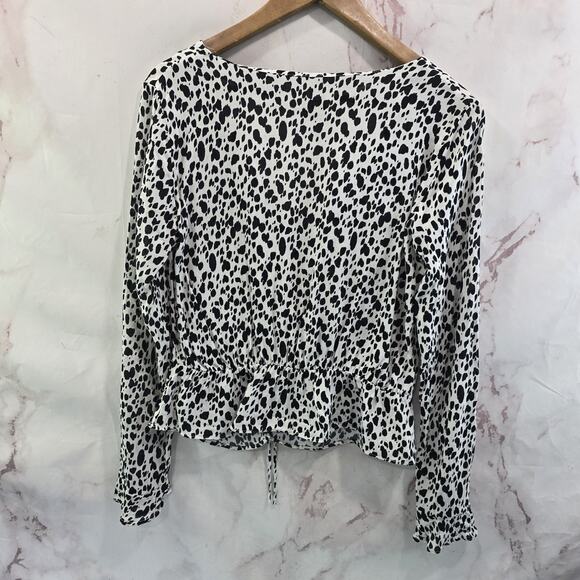 Miss Selffridge Shirt Womens Small White Black Blouse Peplum Tie Crop Cow Print - Picture 6 of 13